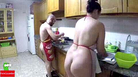 Exhibitionist Pamela Sanchez cooks in the nude and gets pounded in the kitchen!