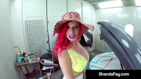 Canadian cougar Shanda Fay gets creampied after getting smashed in an auto shop!