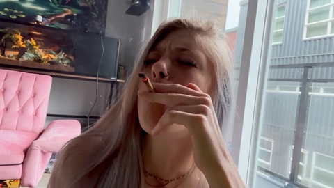 Sexy babe invites you to smoke a joint with her - POV smoking fetish experience