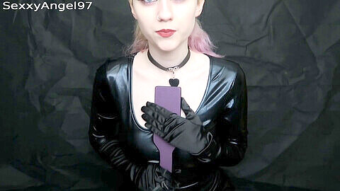 Leather gloved castratrix, black pornstar gloves, enguantada