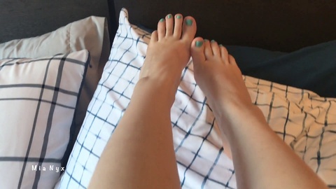 In couch with My Bare Feet and Fresh Blue Pedicure MiaNyx foot worship and Toes taunt