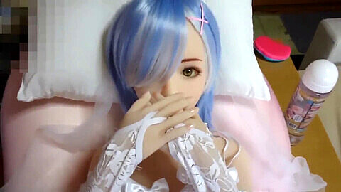 Petite Chinese love doll with blue hair experiences her first passionate encounter in a traditional missionary position