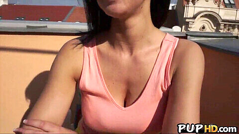 Hot MILF gets nailed in a public rooftop encounter - Real amateur action!