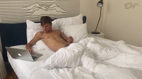 Alone, gay bed, gay laptop