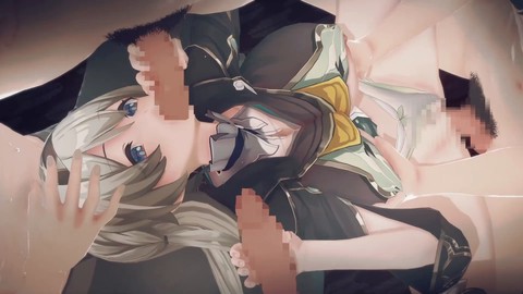 【Honkai Star Rail Firefly】3D hentai gangbang featuring fingering, handjob, deepthroat, and sex