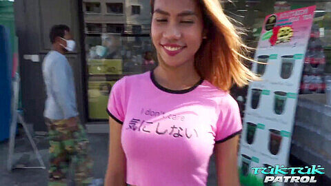 Petite Thai babe from Bangkok gets her slim body filled with big Asian dick on TukTukPatrol!