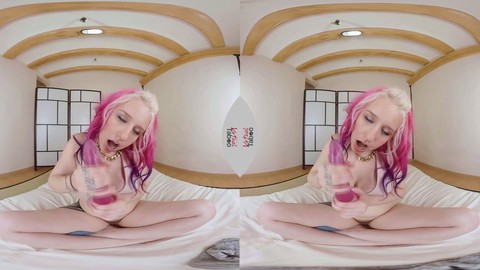 Proxy Paige uses long rosy dildo in VR solo scene for Virtual Taboo