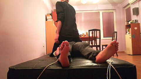 Helpless Euro babe's super ticklish soles get tormented by expert ticklers!