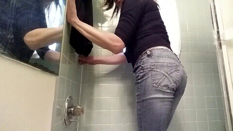 Trans babe pees her jeans till they're soaked in this lengthy fetish video
