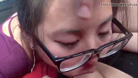 Asian babe gives a deepthroat BJ in a car, up close and personal!