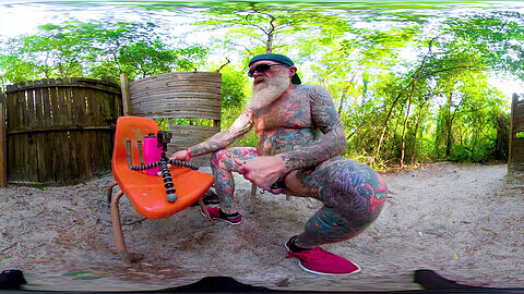 Virtual Reality - Tattooed daddy grizzly enjoying some 4/20 fun in the woods, part two