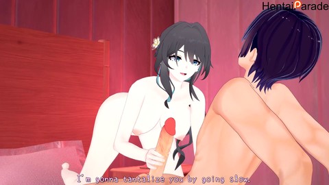 Uncensored hentai with mature MILF Ruan Mei getting ravished by Honkai starlet