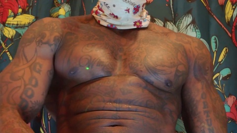 Muscle tattoo, big cock bareback, man masturbating