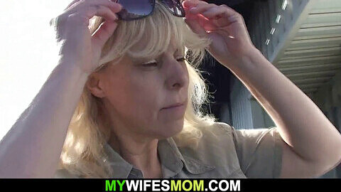 Caught his cheating wife's mother! Blonde milf with massive tits gets busted.