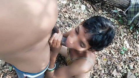Schoolgirl gets down outdoors with her stepbrother