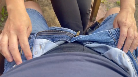Cum on jeans, boots, feet fetish