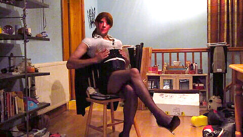Having fun in my sexy black suit and tights - a black gay man's delight!